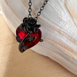 Black Rose on Red Crystal Necklace‎ for Women’s Alloy Pendant